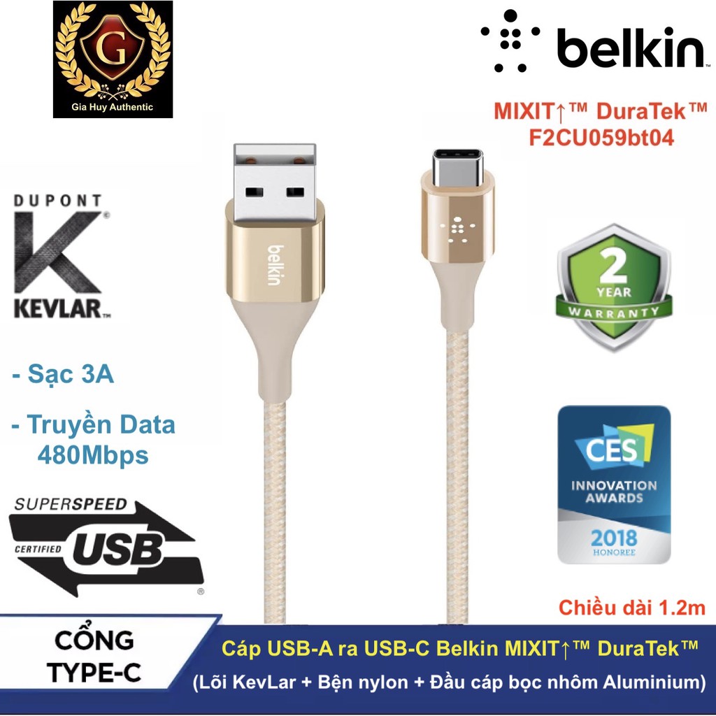 Cáp Sạc Type-C Belkin DuraTek F2CU059bt04
