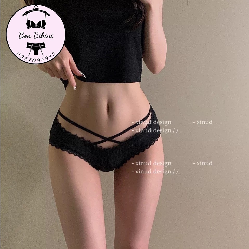 Quần Lót Nữ COTTON viền ren Sexy gân tăm 2 dây đan chéo quyến rũ mẫu 1152