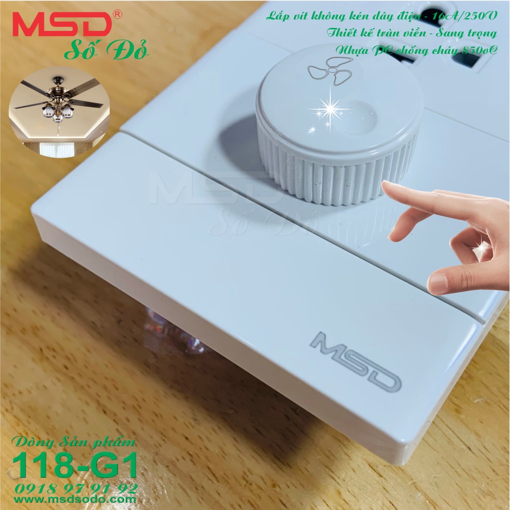 Dimmer - chiết áp - điều khiển tốc độ quạt trần và ổ cắm đơn 3 chấu âm tường - 118G1