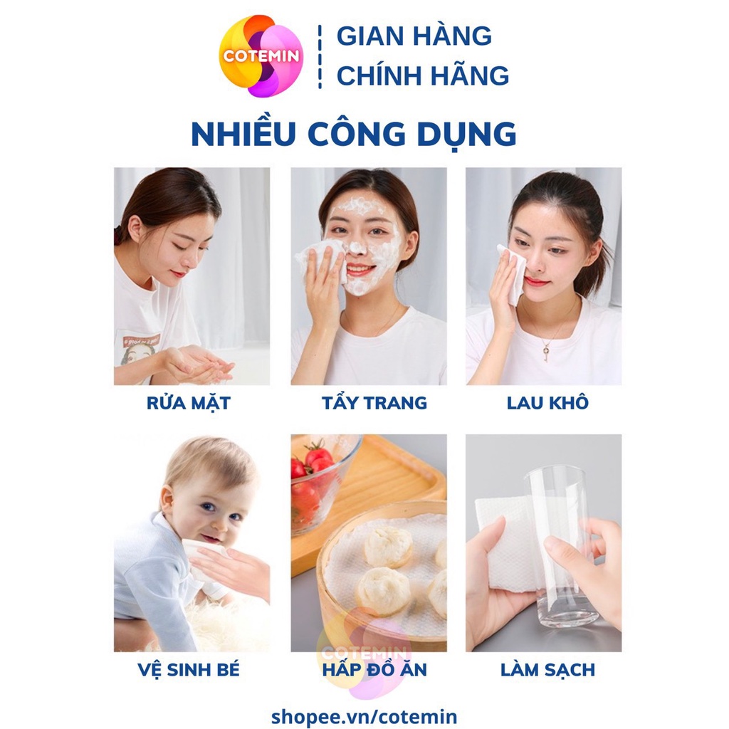 Khăn giấy Lau Mặt Dùng 1 Lần Lau Khô Lau Ướt Tẩy Trang Tiện lợi Cuộn 40 Miếng COTEMIN