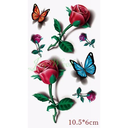 Hình xăm dán 𝑭𝒓𝒆𝒆𝒔𝒉𝒊𝒑 Hình xăm tạm thời chống nước hình bông hoa hồng bướm 3D nhiều màu sắc có thể xóa
