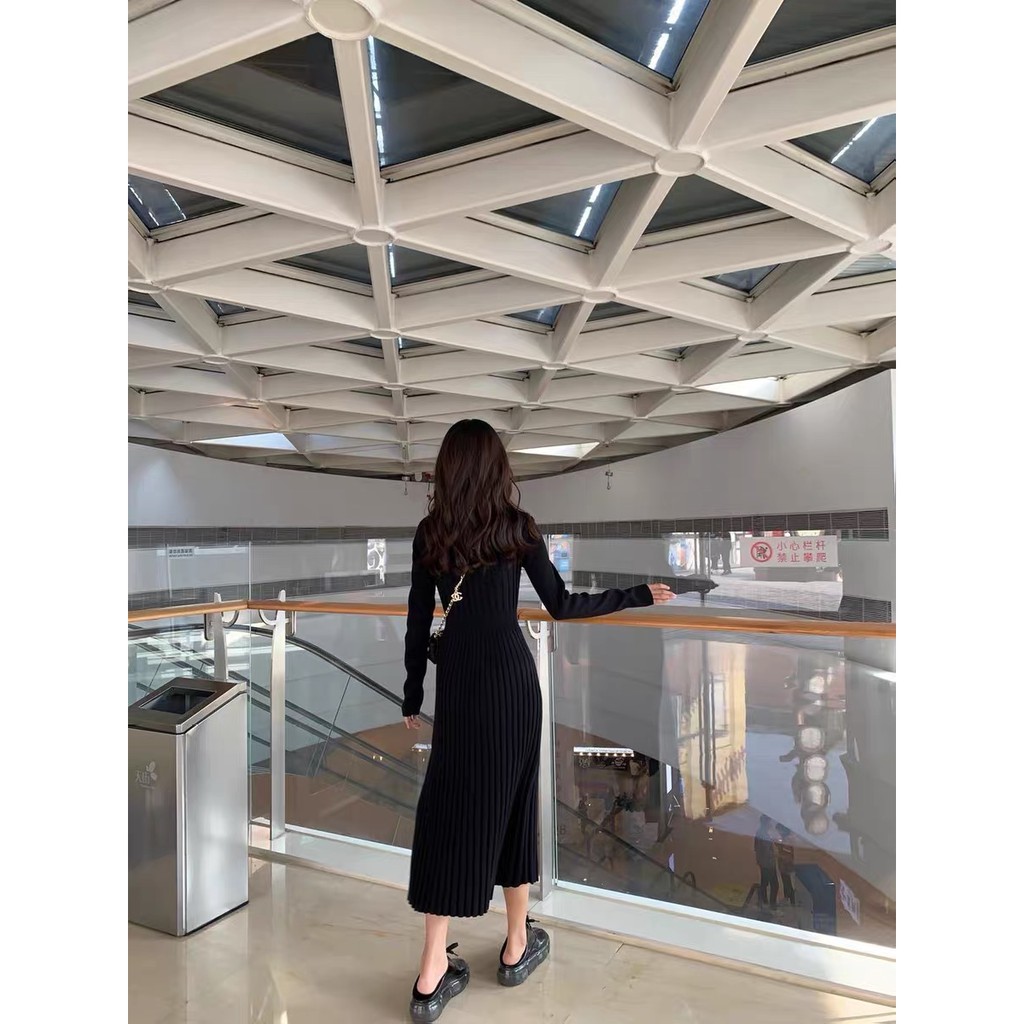 Blackpink Jennie Korean Vintage Slim Sexy Fashion Long Sleeve Knitted midi Dress | BigBuy360 - bigbuy360.vn