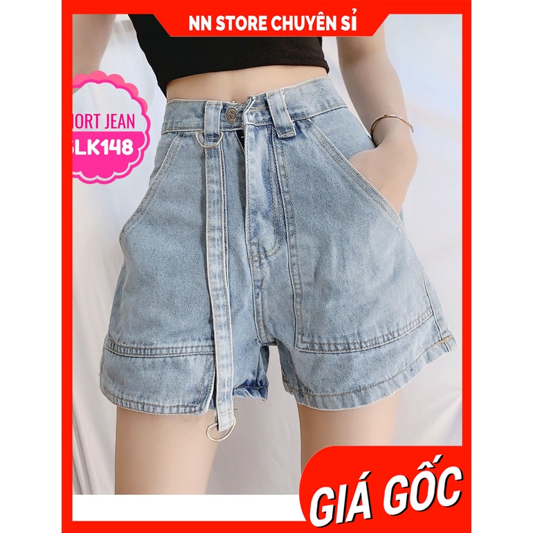 Quần short jean Quần đùi nữ cạp cao lưng phối kiểu chất jean cao cấp phom chuẩn đẹp SLK148