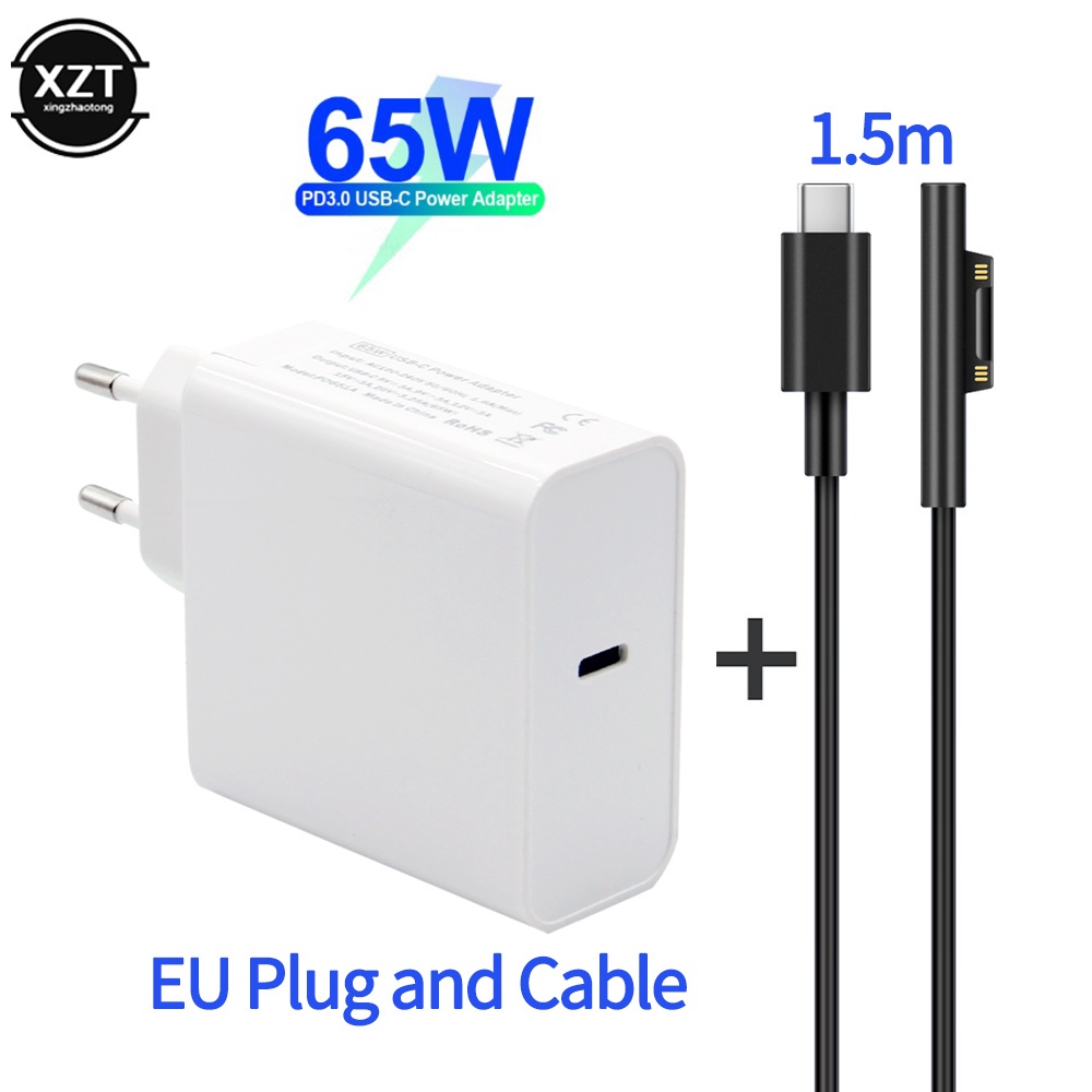 Bộ Sạc USB Loại C Tương Thích Với Microsoft Surface Pro 6 / 5 / 4 / 3 Go Book 15V / 12V / 65W / 45W PD