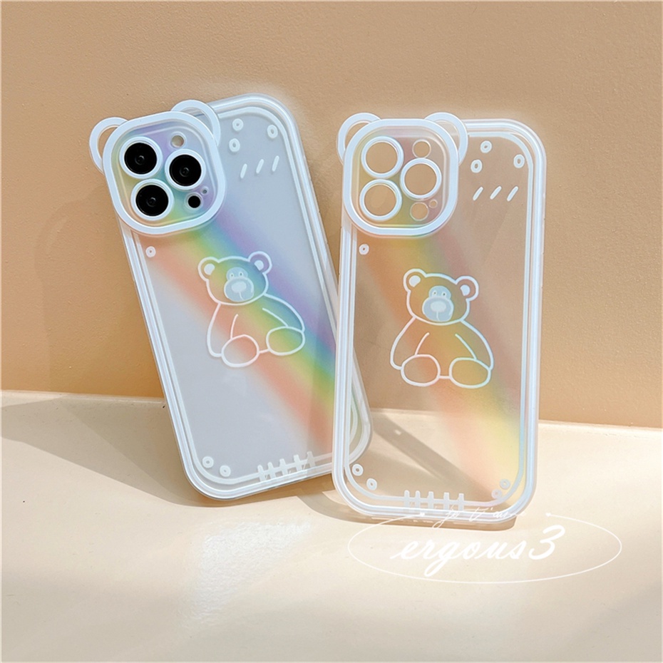 Ốp Điện Thoại Mềm Trong Suốt Họa Tiết Gấu Cầu Vồng Cho iPhone 14 13 12 11 Pro Max SE2020 X XR Xs Max 7 8 6 6s Plus
