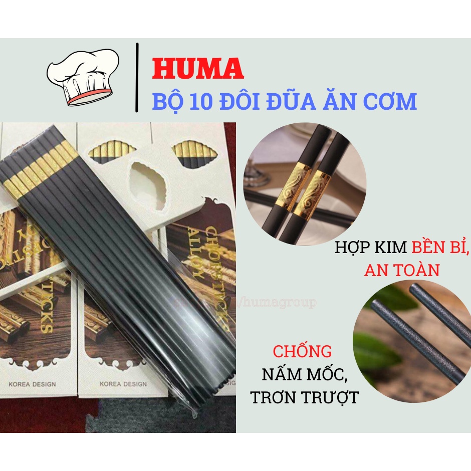Bộ 10 Đôi Đũa Ăn Cơm Mạ Vàng Hàn Quốc – Đũa Ăn Cao Cấp Chống Mốc, Chống Trượt
