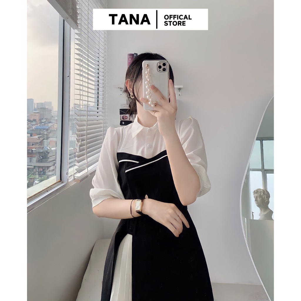 Đầm dự tiệc TANA D0365 đầm công sở phối màu đen trắng phù hợp mặc đi làm và đi tiệc