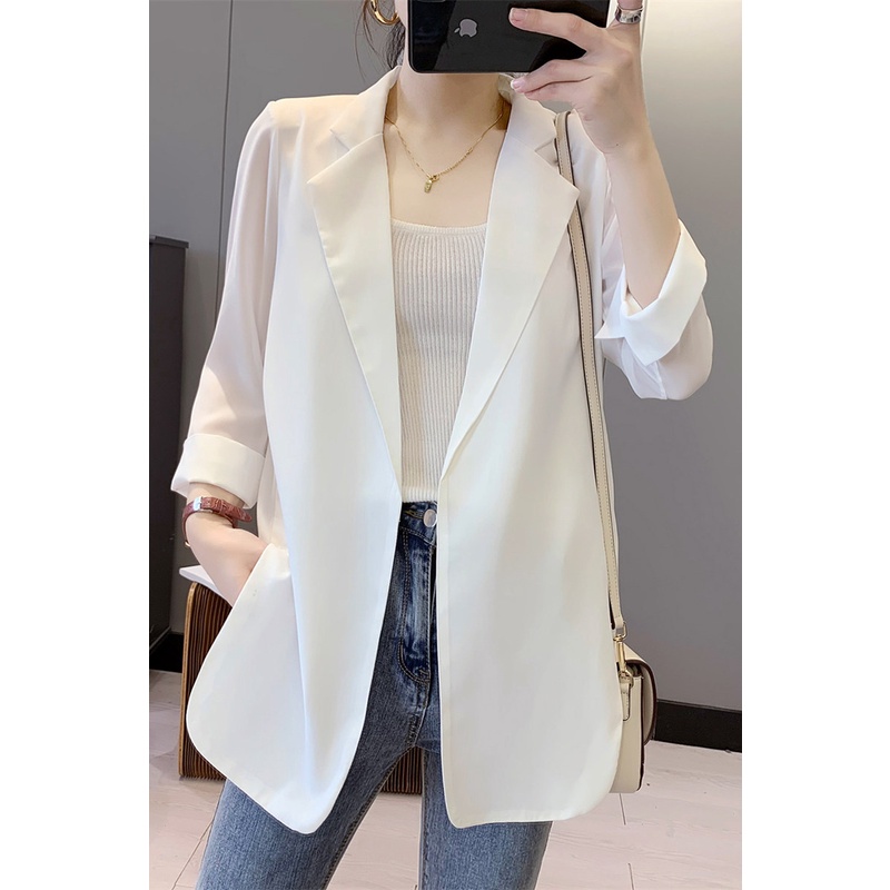 Áo Khoác Vest Chất Liệu Chiffon Mỏng Màu Trắng Thời Trang Mùa Hè Cho Nữ