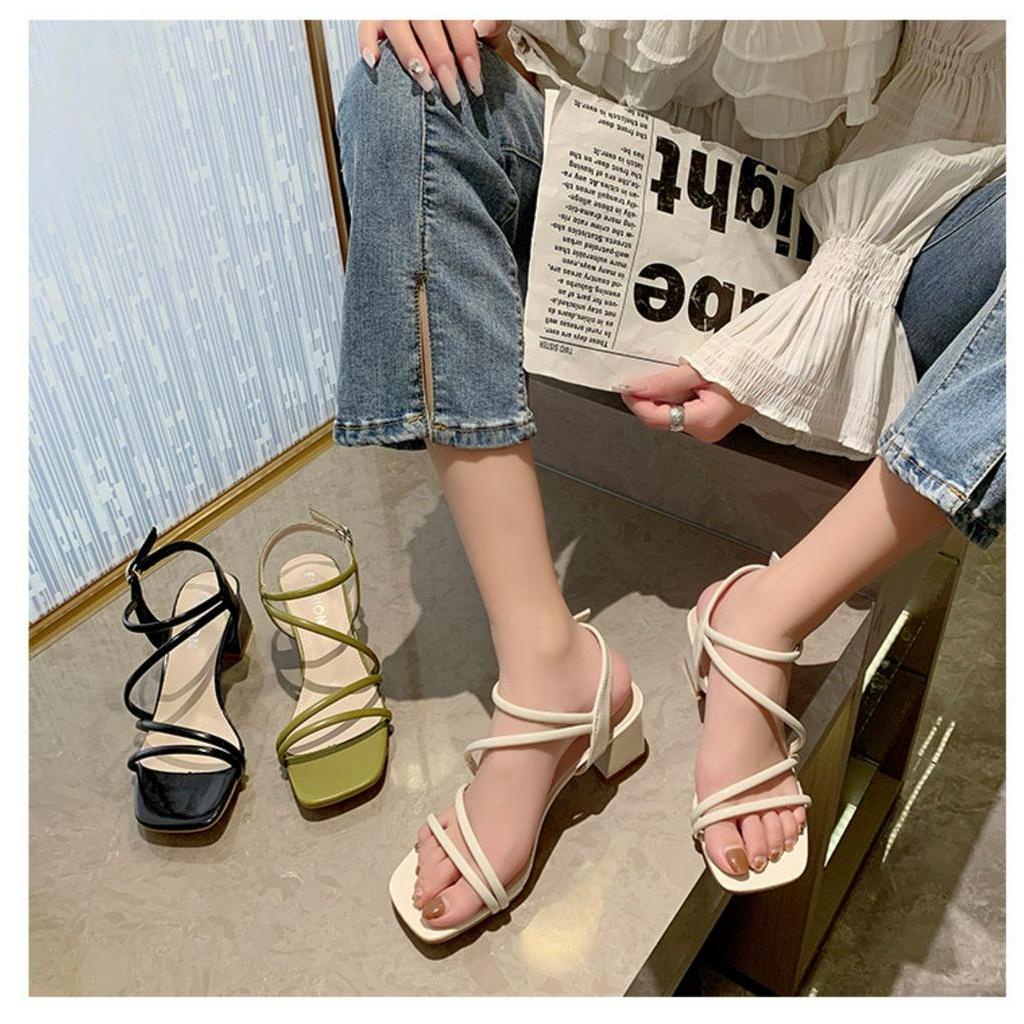 Sandal cao gót 5 phân Womenstyle dây chéo, giày cao gót hot hè 2023 cực êm chân size chuẩn mã TD52