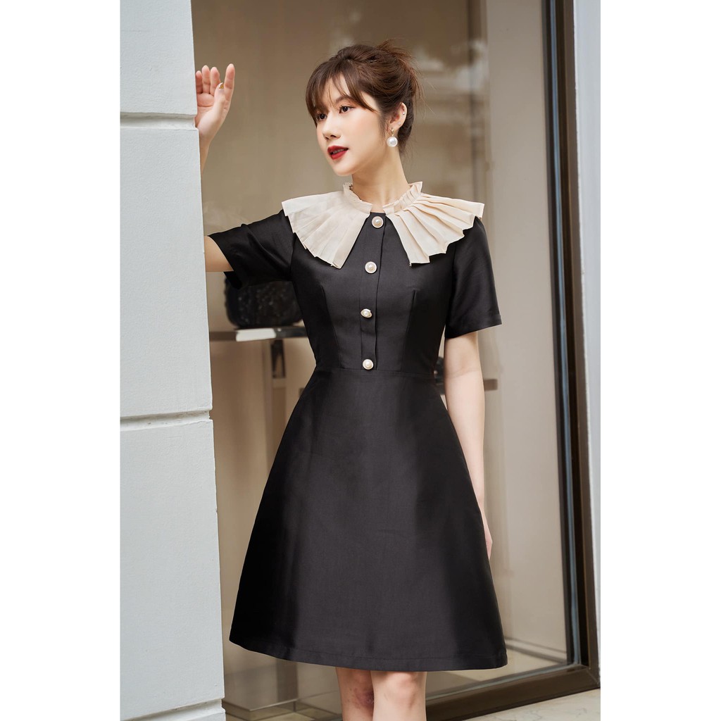 LAVIEM - Đầm đen cổ xếp li Almira | BigBuy360 - bigbuy360.vn