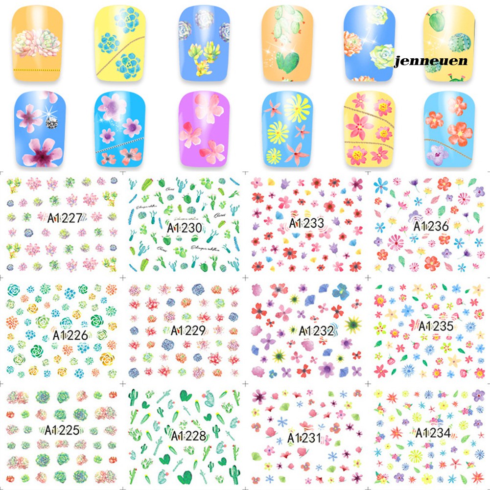 Set 12 Tấm Miếng Dán Trang Trí Móng Tay Không Độc Hại