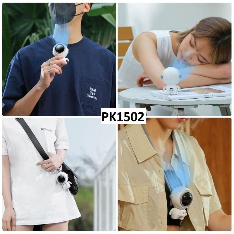 Quạt đeo cổ tích điện phi hành gia không cánh USB mini để bàn cầm tay nhỏ gọn dung lượng pin cao