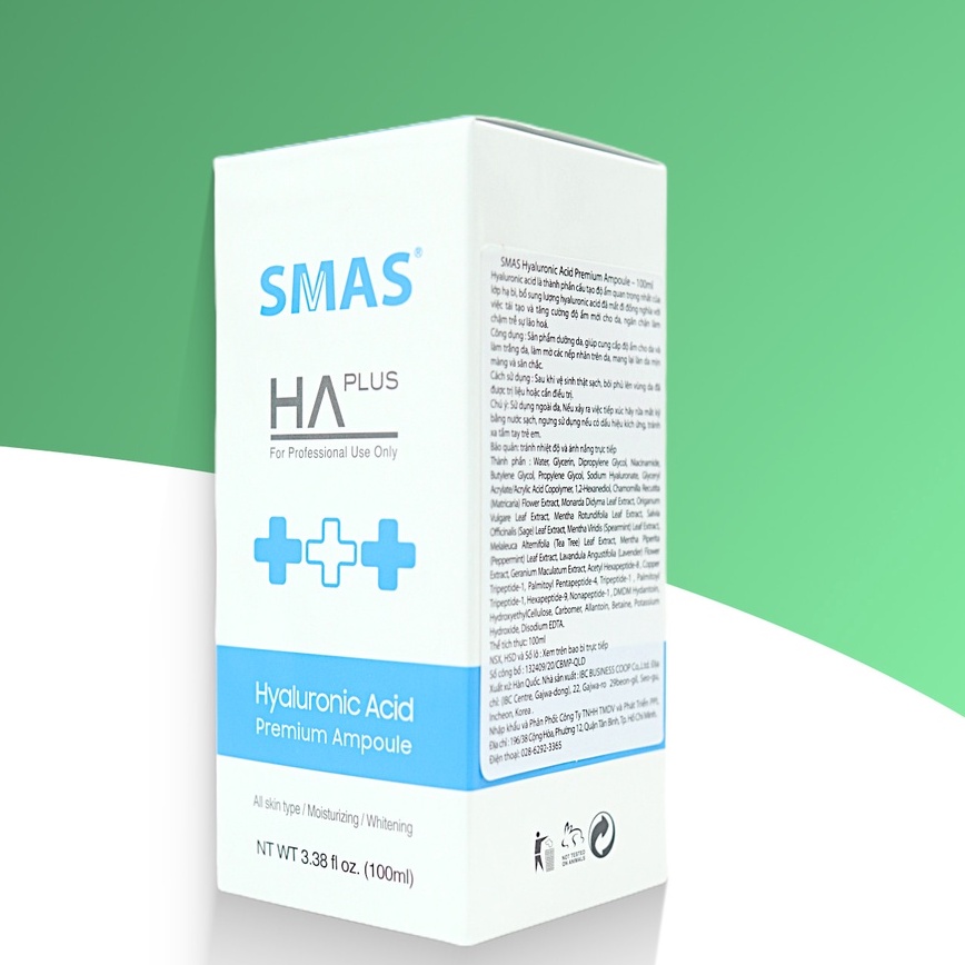 Serum HA Plus SMAS - Hyaluronic Acid Premium Ampoule 100ml - HA SMAS chuyên cấp ẩm và làm sáng da