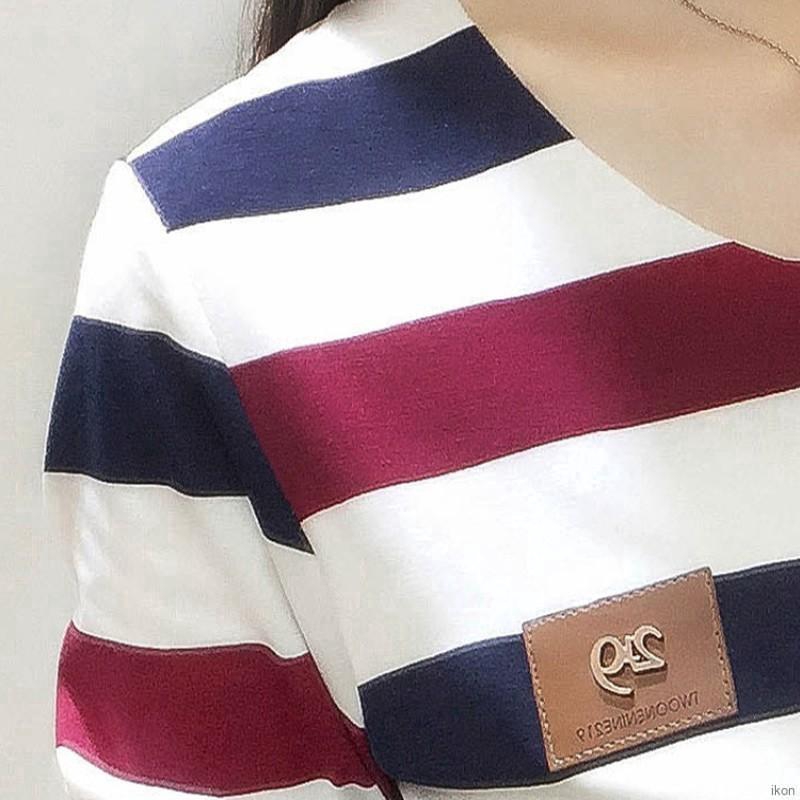 Áo thun tay dài họa tiết kẻ sọc ngang cho nữ