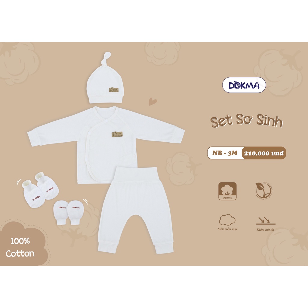 💥 Set sơ sinh  NB-3 tháng tuổi chất cotton cực đẹp Dokma DS925 Voi.kids