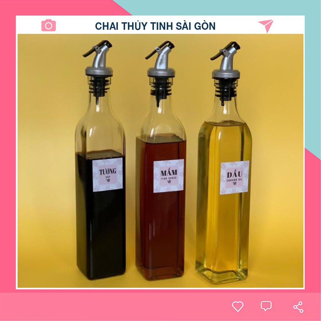 Bộ 3 Chai đựng gia vị 🍅TẶNG TEM DÁN🍅 Chai chiết dầu ăn , nước mắm chất lỏng bằng thủy tinh