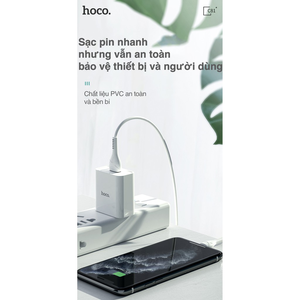 Củ Sạc Nhanh HOCO C81 Sạc Nhanh 2.1A 1 Cổng Sạc Usb Chất Liệu Pvc An Toàn Dành Cho Iphone SAMSUNG Huawei Xiaomi Oppo