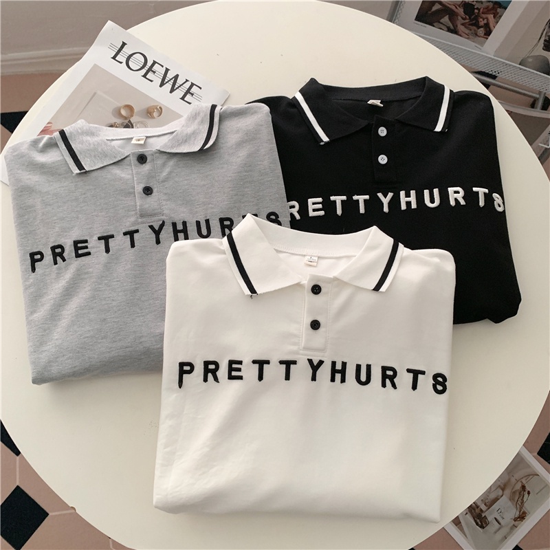 Áo Thun Polo Tay Dài Dáng Rộng Thêu Chữ Thời Trang Mùa Thu Mới Cho Nữ