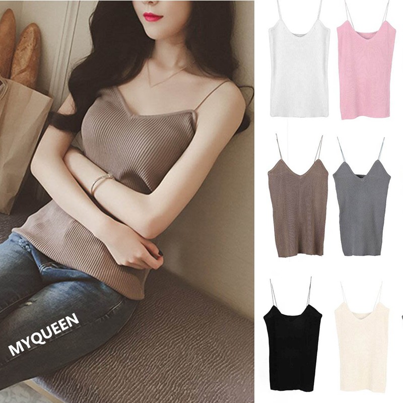 MYQUEEN Áo 2 dây màu trơn chất liệu katoen năng động cho nữ