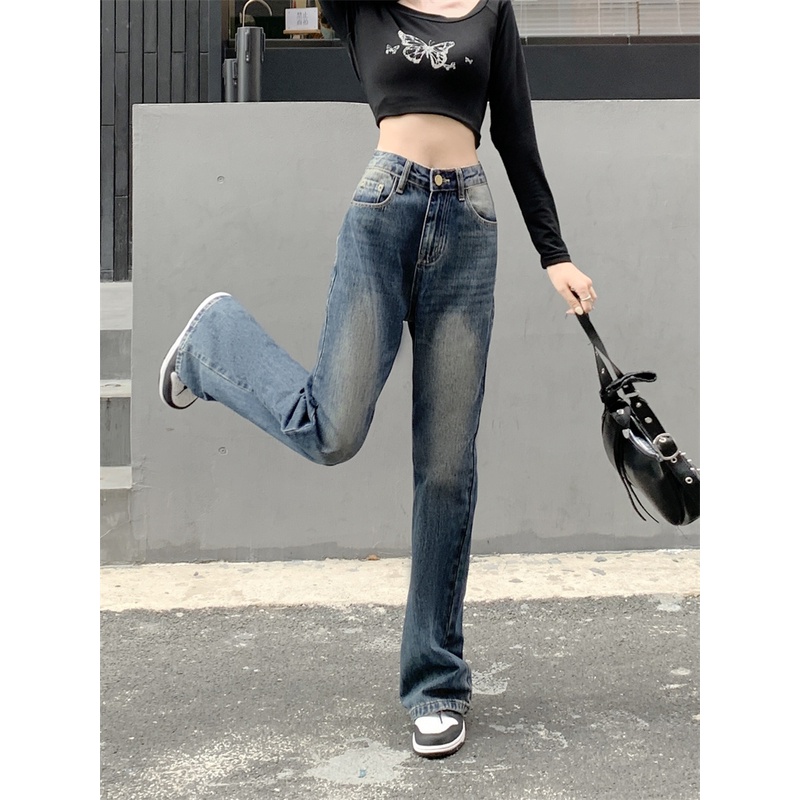 「MOTEL7」 Ngọt Ngào Hot ~ Quần Jean Ống Loe Micro Dáng Rộng Cao Cấp Phong Cách Đường Phố Đơn Giản Dễ Phối Đồ Cho Nữ Giới