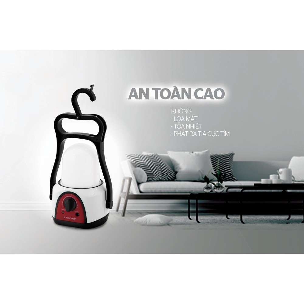 Đèn sạc tích điện siêu sáng Sunhouse SHE - 6848 LA COB 10W, đèn dự phòng đa năng  - Chính hãng