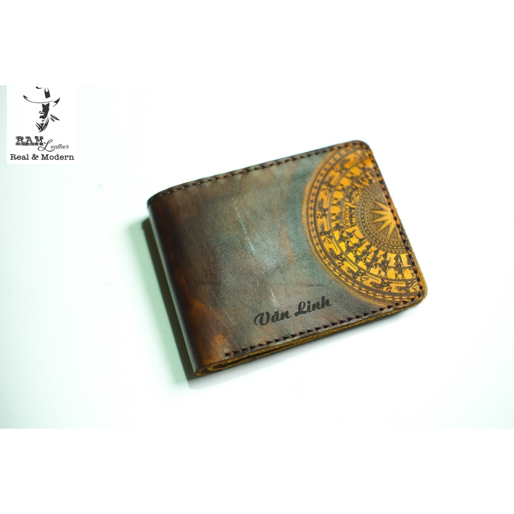 Ví nam da bò RAM Leather Trống Đồng Việt Nam Nâu Đậm (Trống Vàng) Da Bò Italia Vegtan Handmade