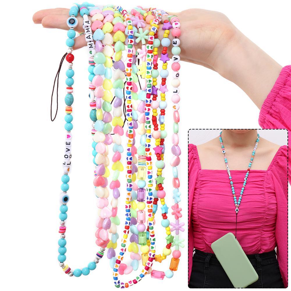 Dây Đeo Điện Thoại / Chìa Khóa Nhiều Màu Dạng Chuỗi Hạt Dài Tiện Dụng