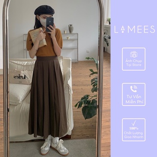 Lamees v-52 chân váy dập ly nâu dài