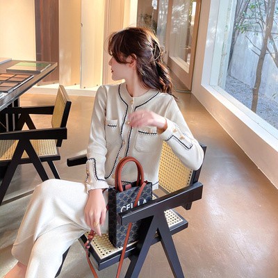 Bộ áo khoác dệt kim tay dài + quần ống rộng thời trang mùa thu năm 2021 - Hàng mới về