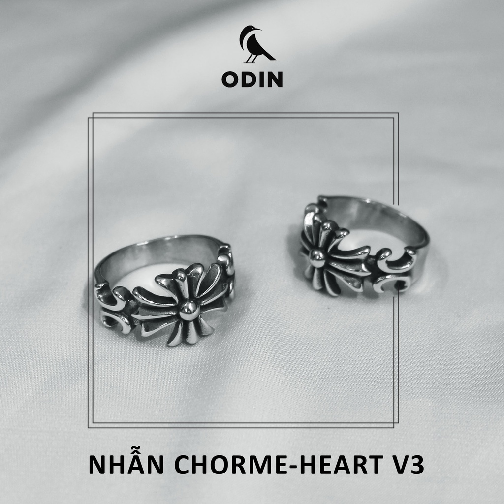 Nhẫn Titan Chorme-heart bản mỏng  - Dạng hình chữ Thập - 100% Titanium - Mã V3
