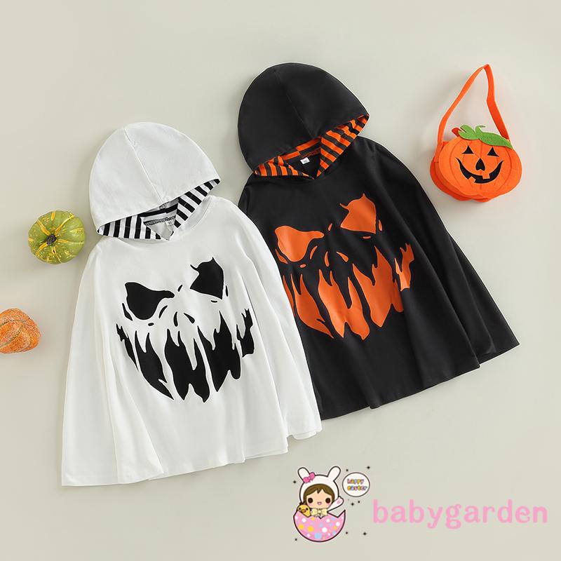 Áo Choàng Có Mũ Trùm Dáng Rộng In Họa Tiết Halloween Màu Trắng / Đen Cho Bé 2-6 Tuổi