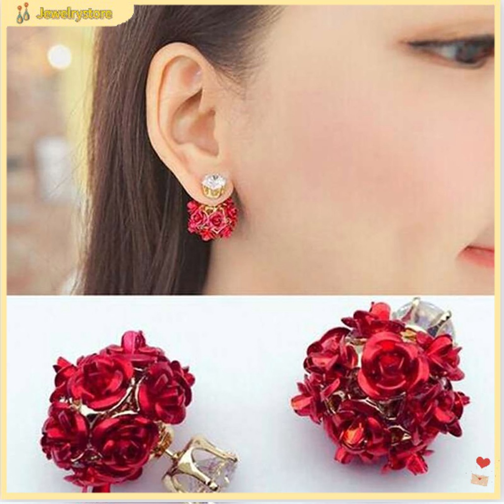 Bông tai hợp kim hình bó hoa có đính đá đầy độc đáo cho nữ