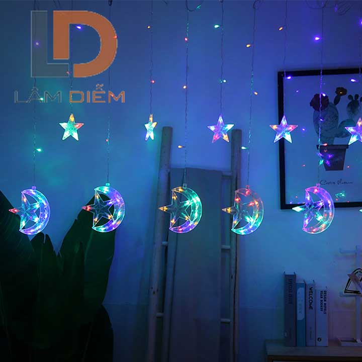 ĐÈN MÀN CHỚP NHÁY 2M5 12 DÂY ĐÈN LED RÈM TRANG TRÍ TRĂNG SAO