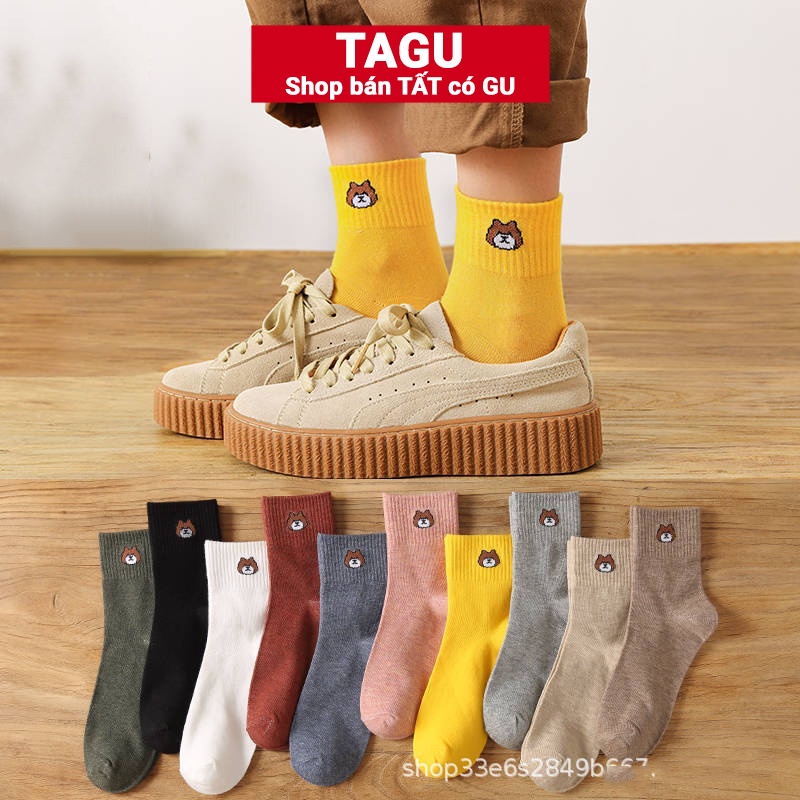Tất vớ nữ nam cao cổ dài trắng dễ thương hàn quốc đẹp TAGU chân thấp nhún đủ màu trơn đen, đỏ, vàng, xám, xanh