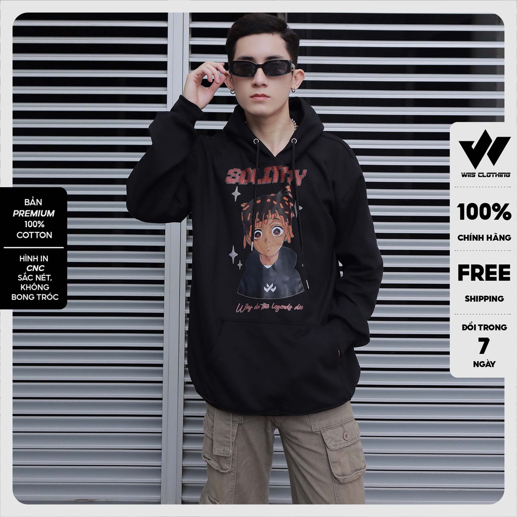 Áo hoodie form rộng WIIS bản Premium unisex nỉ bông SOLYTARY thời trang nam nữ oversize ulzzang