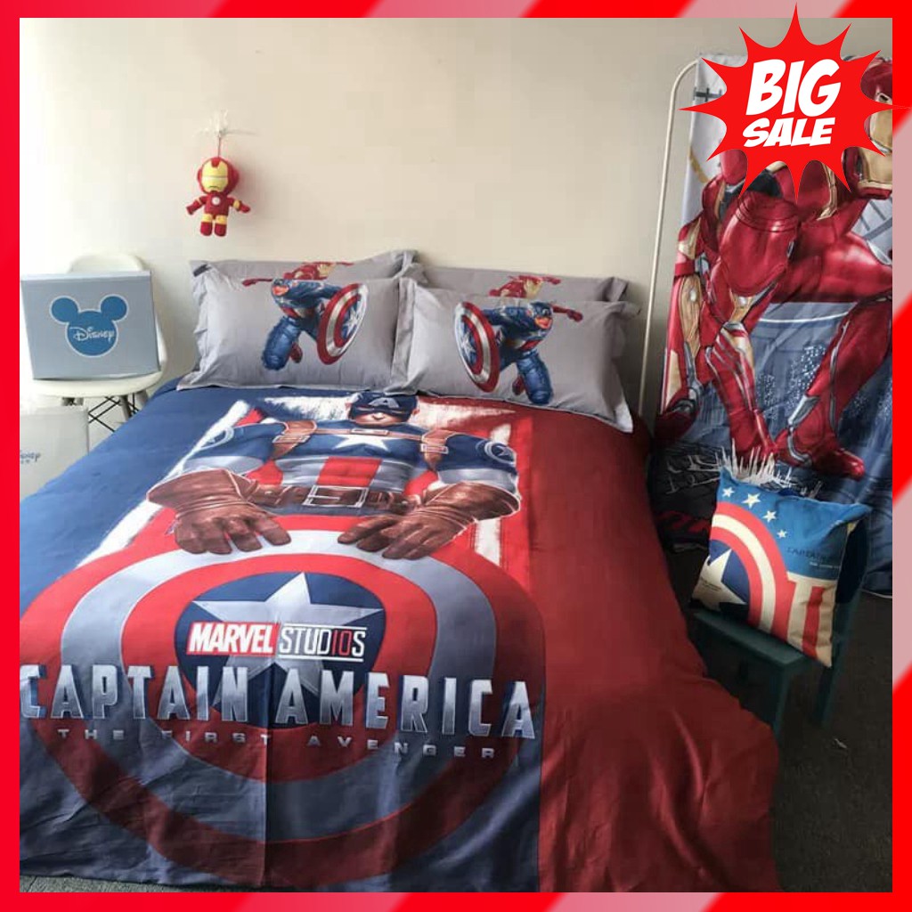 Bộ Chăn ga gối cotton 100% disney trẻ em mát mềm không bí xuất khẩu captain america