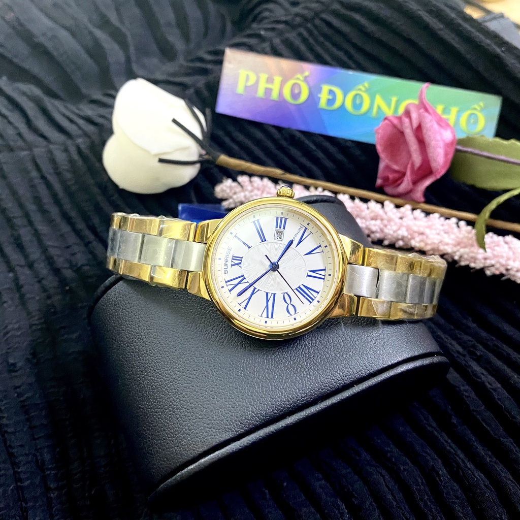 Đồng hồ nữ dây kim loại mặt kính chống xước sapphire Sunrise 2133 2133SA SL2133LSK trắng