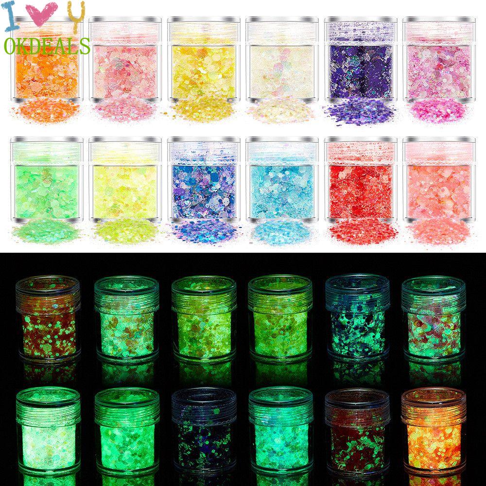 Bột Kim Tuyến Dạ Quang Hình Lục Giác 24 Màu Tự Trang Trí Móng Tay