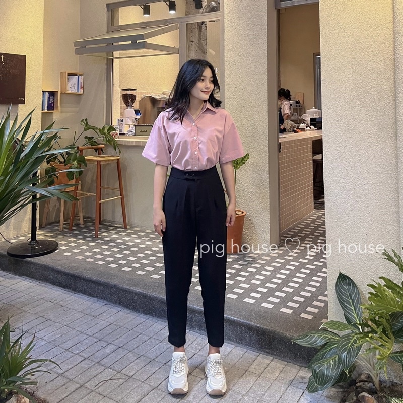 Quần tây nút bấm chất tuyết mưa dày dặn form xinh ( Ảnh thật )