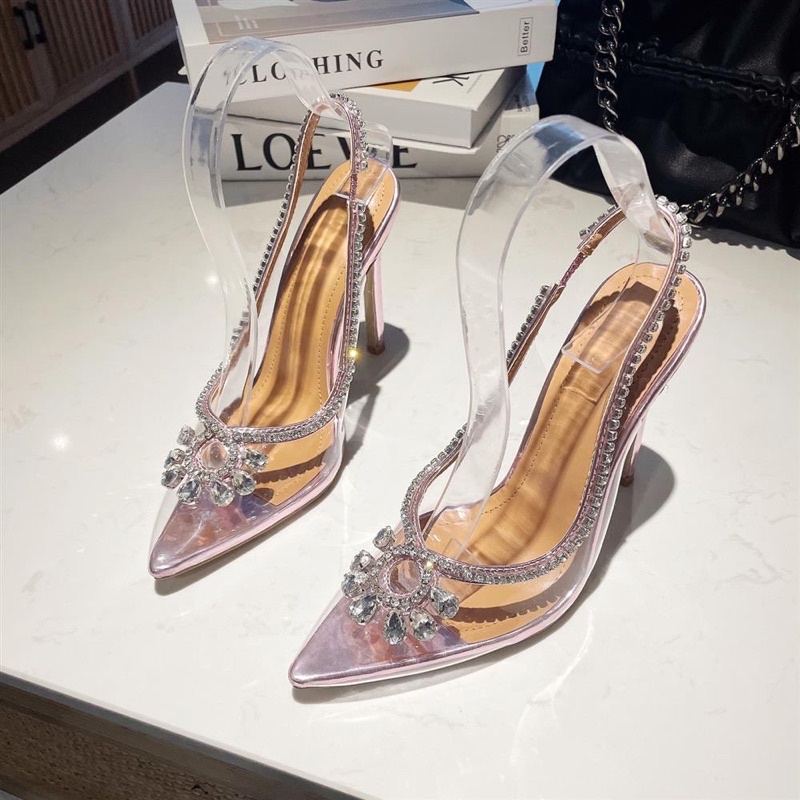 ORDER 🪴 Giày cao gót mũi nhọn quai trong viền đá 35-42