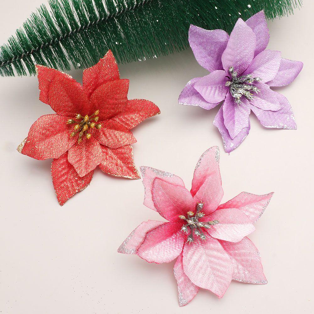 YNATURAL Hoa Nhựa Lấp Lánh Trang Trí Cây Thông Giáng Sinh Năm Mới