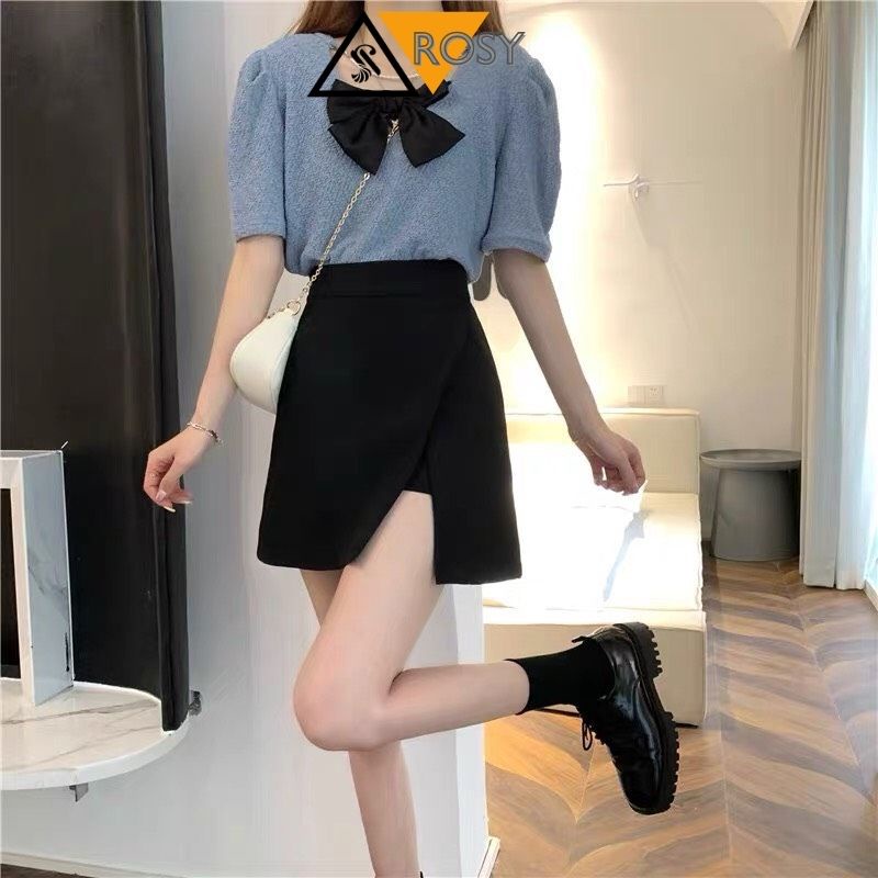Chân váy chữ A dáng ngắn đấp chéo phong cách công sở thanh lịch chất tuyết mưa cao cấp sexy xẻ cao có quần trong dày dặn