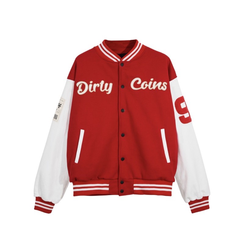 [Mã FAGREEN55 giảm tới 30K đơn 99K] Áo Khoác DirtyCoins Embroidered Varsity Jacket Red - Áo Khoác Nỉ Bomber Unisex