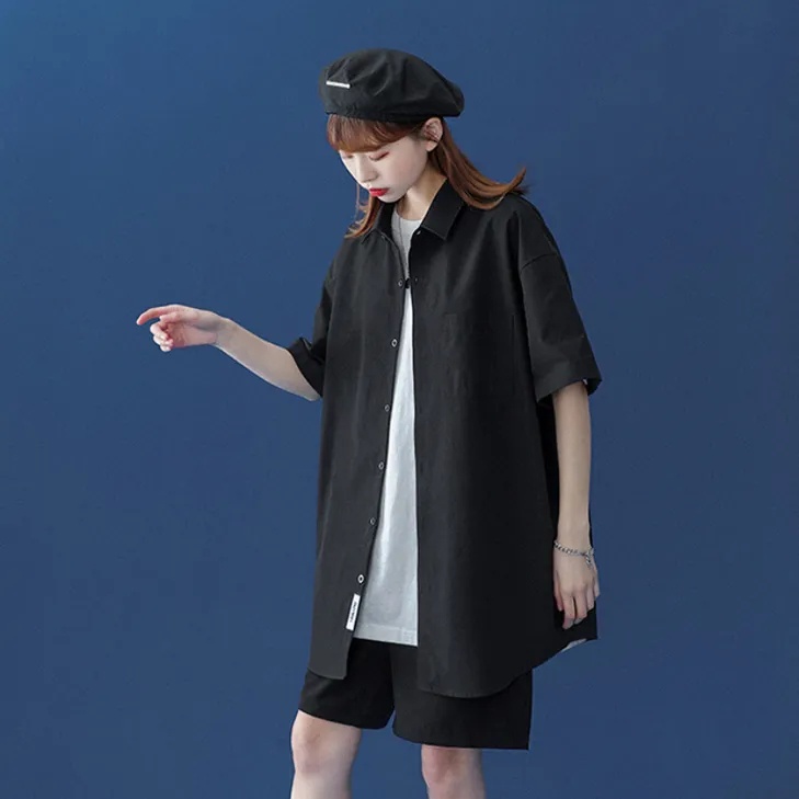 NRVP Áo sơ mi tay ngắn dáng rộng thời trang Hàn Quốc 2022 dành cho nữ