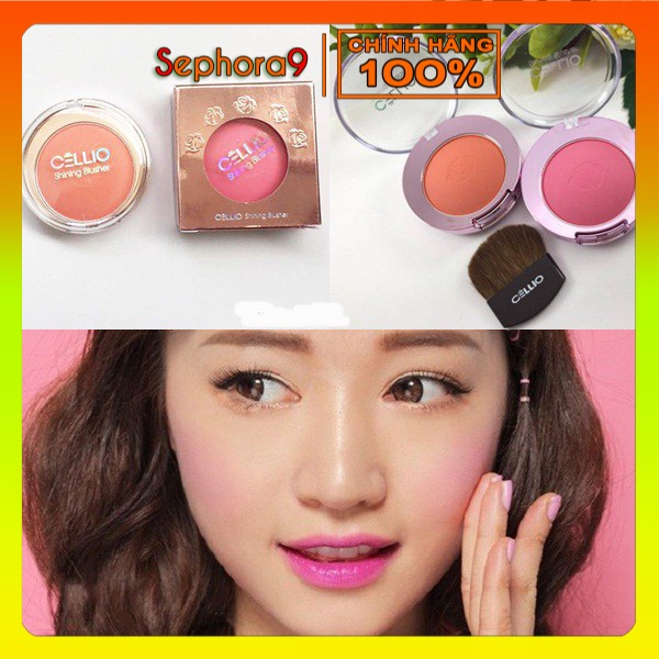 Phấn má Hàn Quốc Cellio Shining Blusher kèm chổi má siêu đẹp