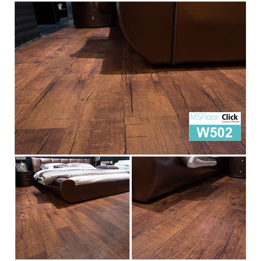 Tấm sàn nhựa giả gỗ bóc dán chống thấm chống trầy có sẵn keo W502 (7 tấm)