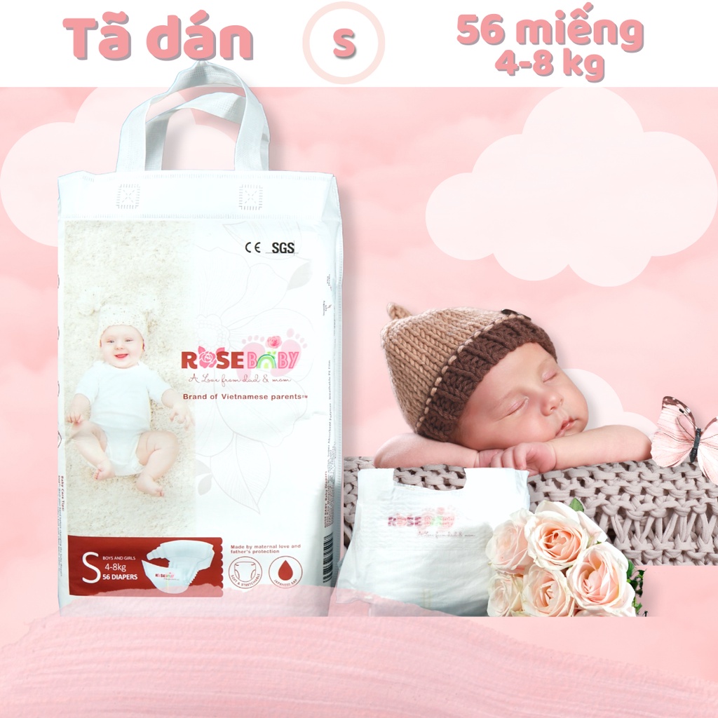 Bịch Tã Dán ROSE BABY size S (56 miếng)