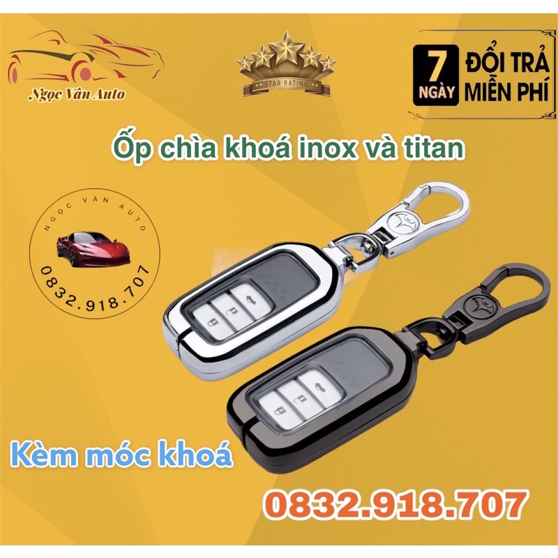 ốp chìa khoá inox Honda City, Honda CRV 2016-2017-2018-2019-2020 chìa khóa thông minh 3 nút