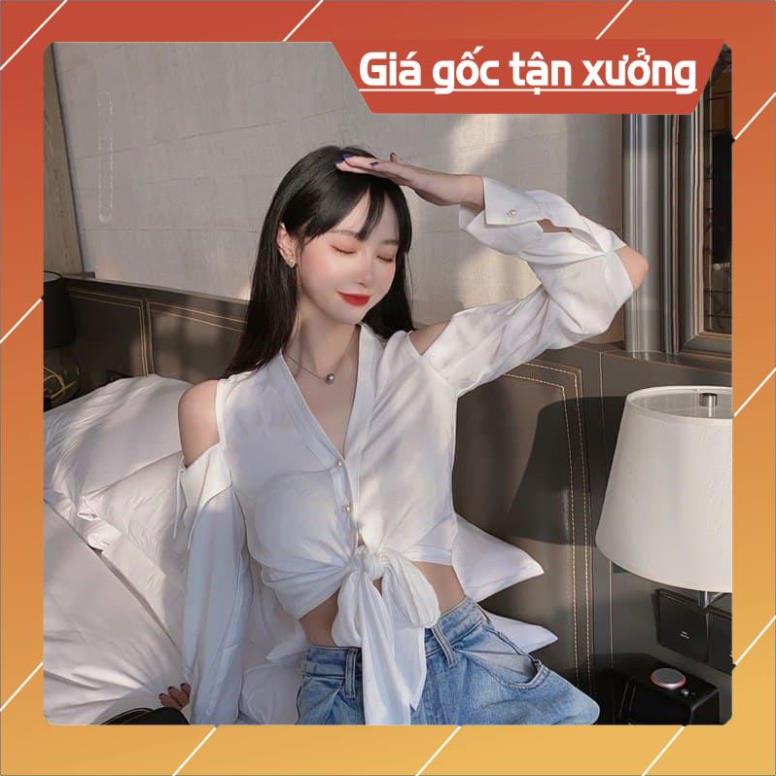 [Hàng Chất Lượng] Áo Sơ Mi Khoét Hở Vai Thắt Dây Eo | BigBuy360 - bigbuy360.vn
