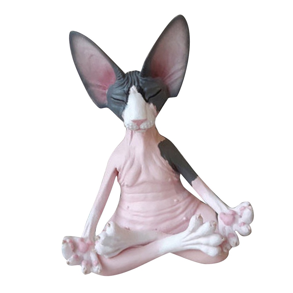 [double]Statue Decoration Animal Shape Desktop Ornament Resin Yoga Hairless Sculpture Gift